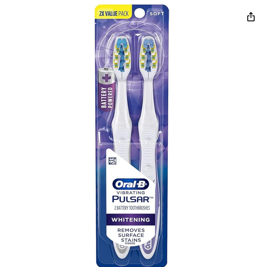 Oral-B Pulsar 3D White Pulsar Battery Toothbrush, Soft, 2 Count (Colors May Vary)