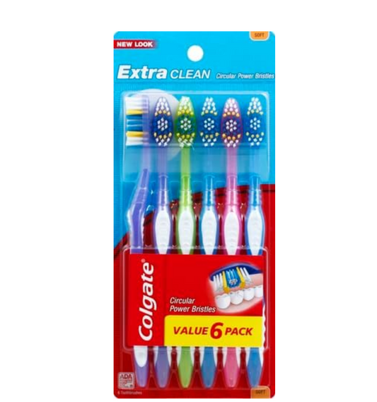 Colgate Extra Clean Toothbrush, Soft Toothbrush for Adults Packaging May Vary, 6 Count