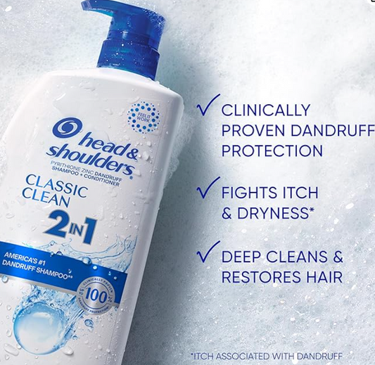 Head & Shoulders Dandruff Shampoo, 32.1 Fl Oz (Pack of 2) | Anti-Dandruff Treatment | Classic Clean | Daily Use