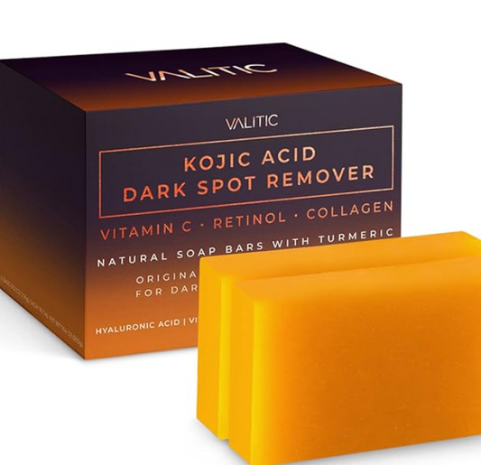 VALITIC Kojic Acid Dark Spot Remover Soap Bars with Vitamin C, Retinol, Collagen, Turmeric - Original Japanese Complex Infused with Hyaluronic Acid, Vitamin E, Shea Butter, Castile Olive Oil (2 Pack)