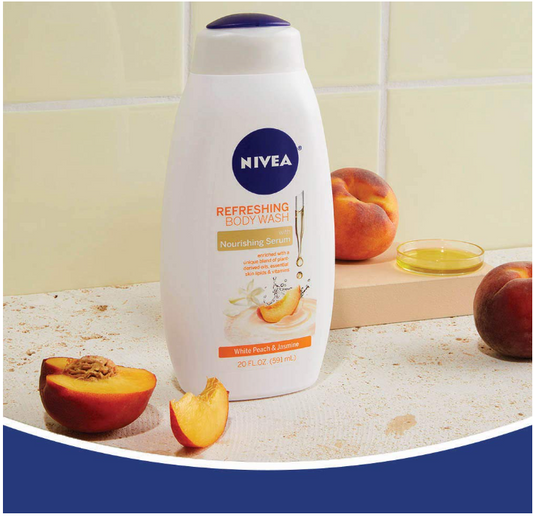 NIVEA Refreshing White Peach and Jasmine Body Wash, 20 Fl Oz (Pack of 1)